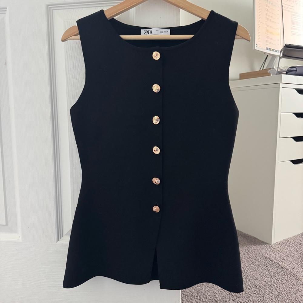 Zara Black Gold Button Knitted Vest Top - Picture 5 of 9